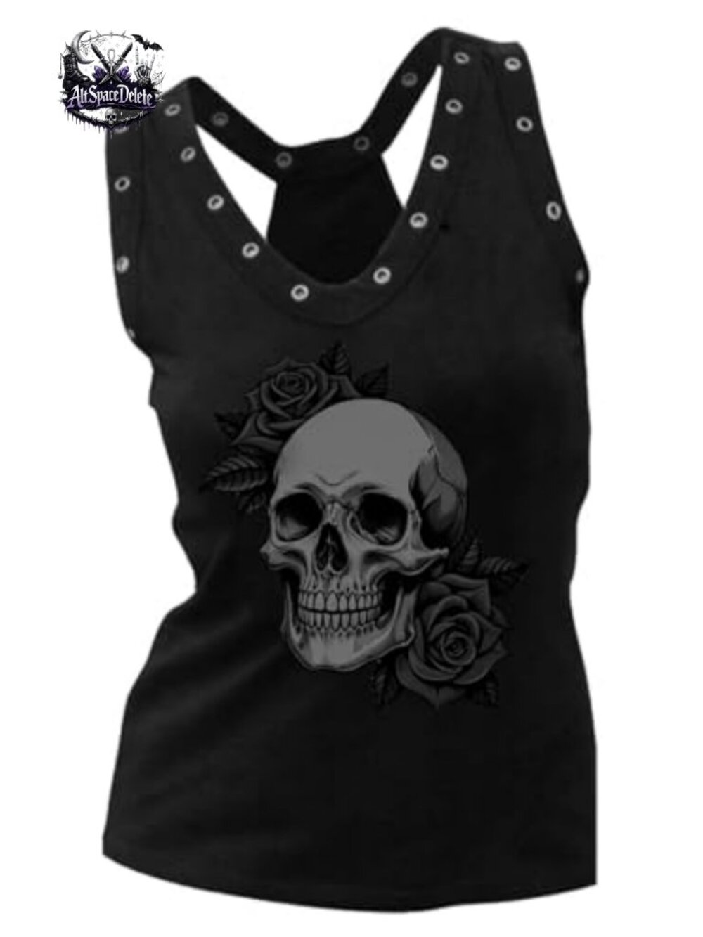 Skull Print Sleeveless Tank Top Polyester Loose Workout Womens